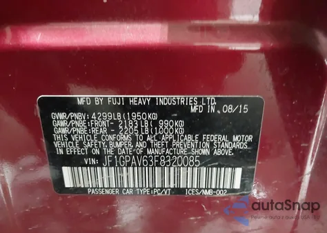 2015 Subaru Impreza 2.0I Sport Limited from USA, damaged, VIN JF1GPAV63F8320085